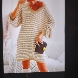Really Oversized Striped V-Neck Sweater Dress